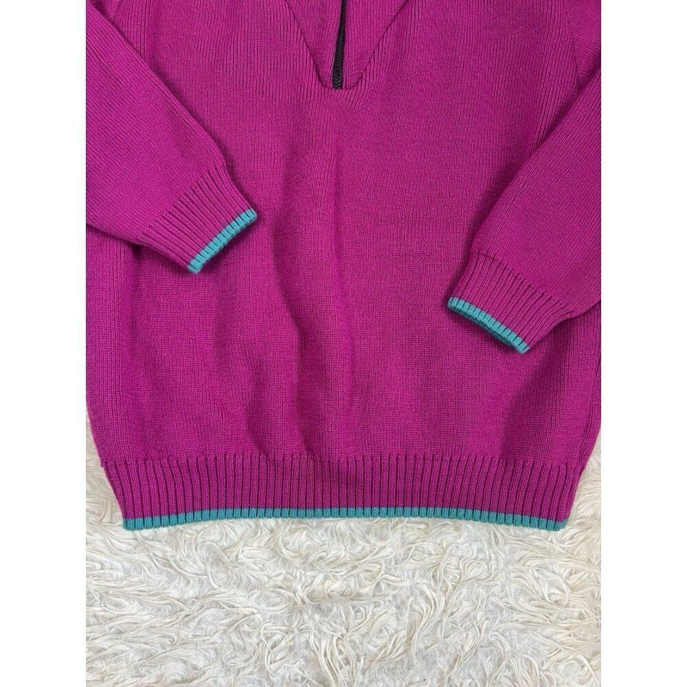 M57000 Vintage 80s Wool Retro ColorBlock Henley Tight Knit Fuchsia Pink Sweater - Picture 10 of 10